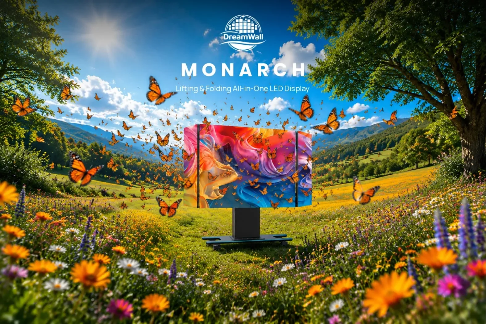 The Monarch all-in-one LED display on a mobile stand